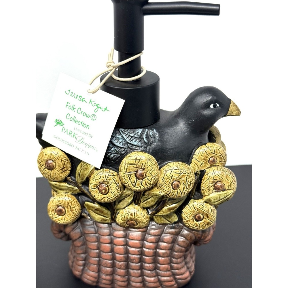 Teresa Kogut Folk Crow Collection Bath Set 12 Rings Soap Dispenser Toothbrush NW - Picture 5 of 9